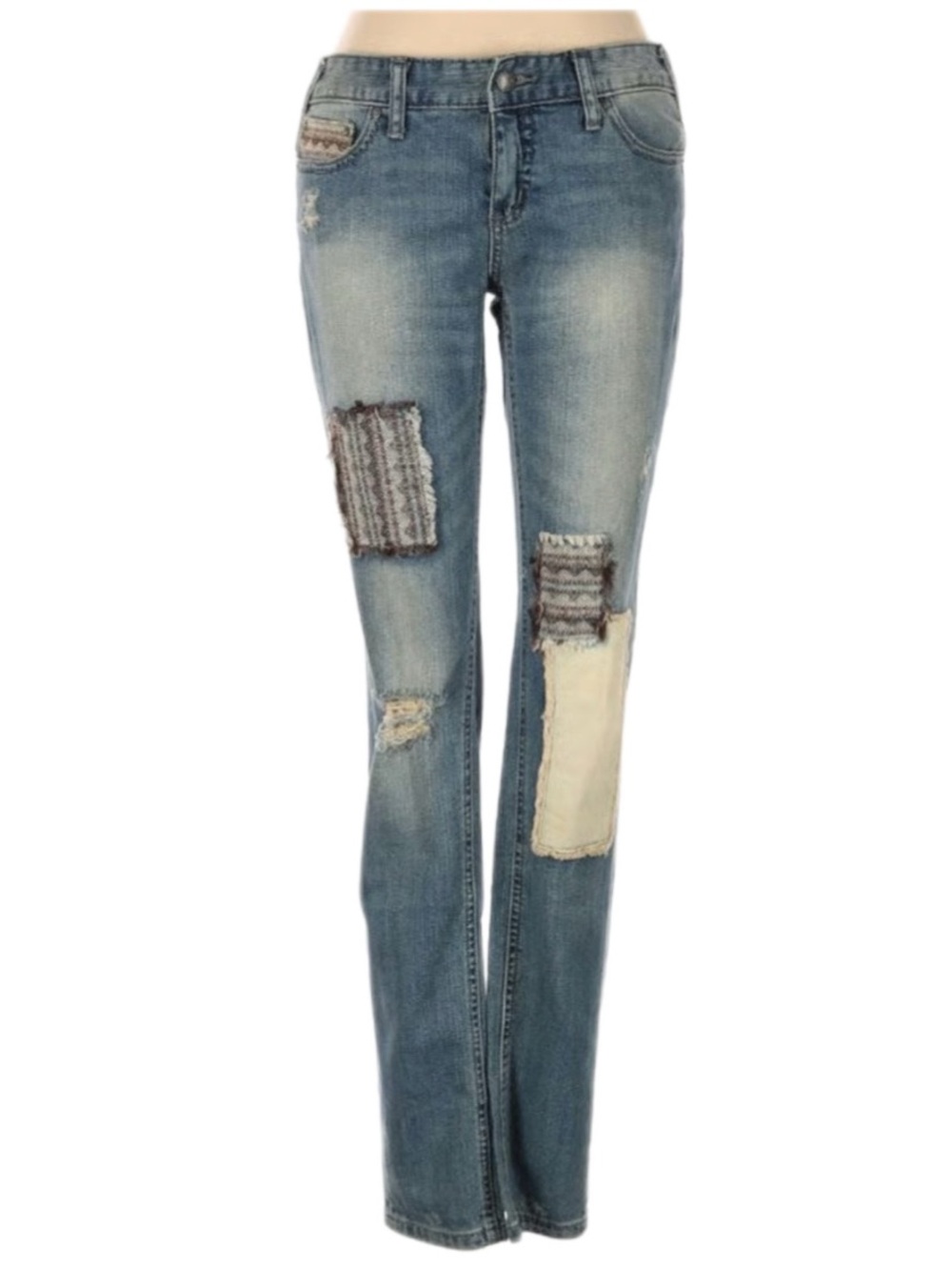 Free People Boho Western Patchwork Low Rise Distressed Jeans Size 27 x 31
